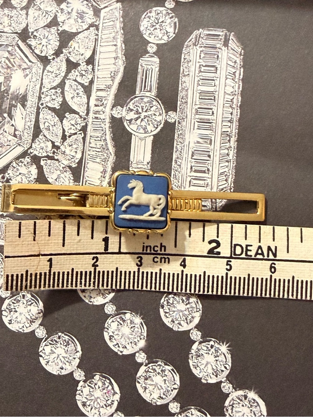 Gold Tone Blue Jasperware Horse Tie Bar- No box - Picture 8 of 8
